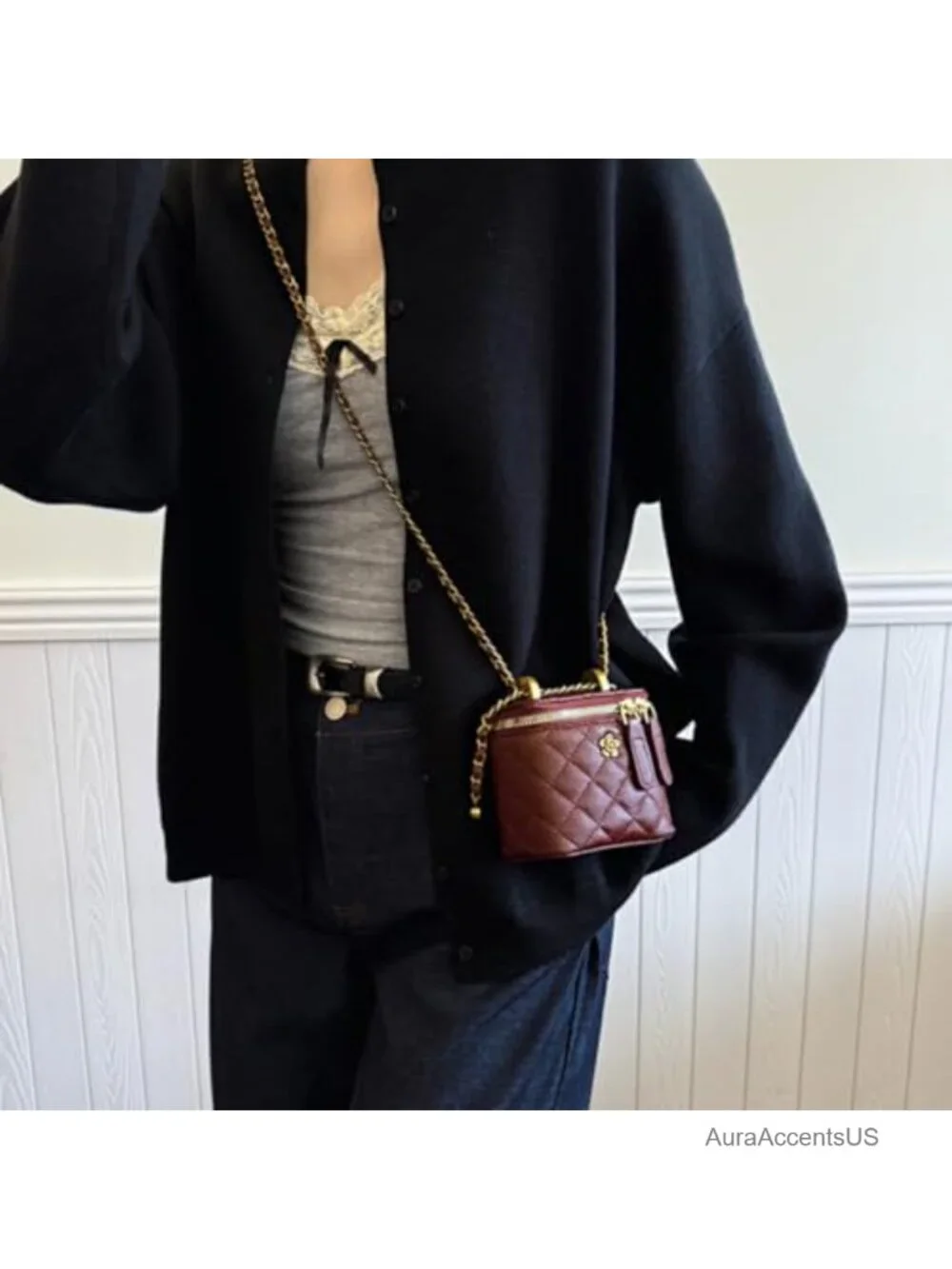 Mini Quilted Faux Leather Crossbody Bag with Chain Strap